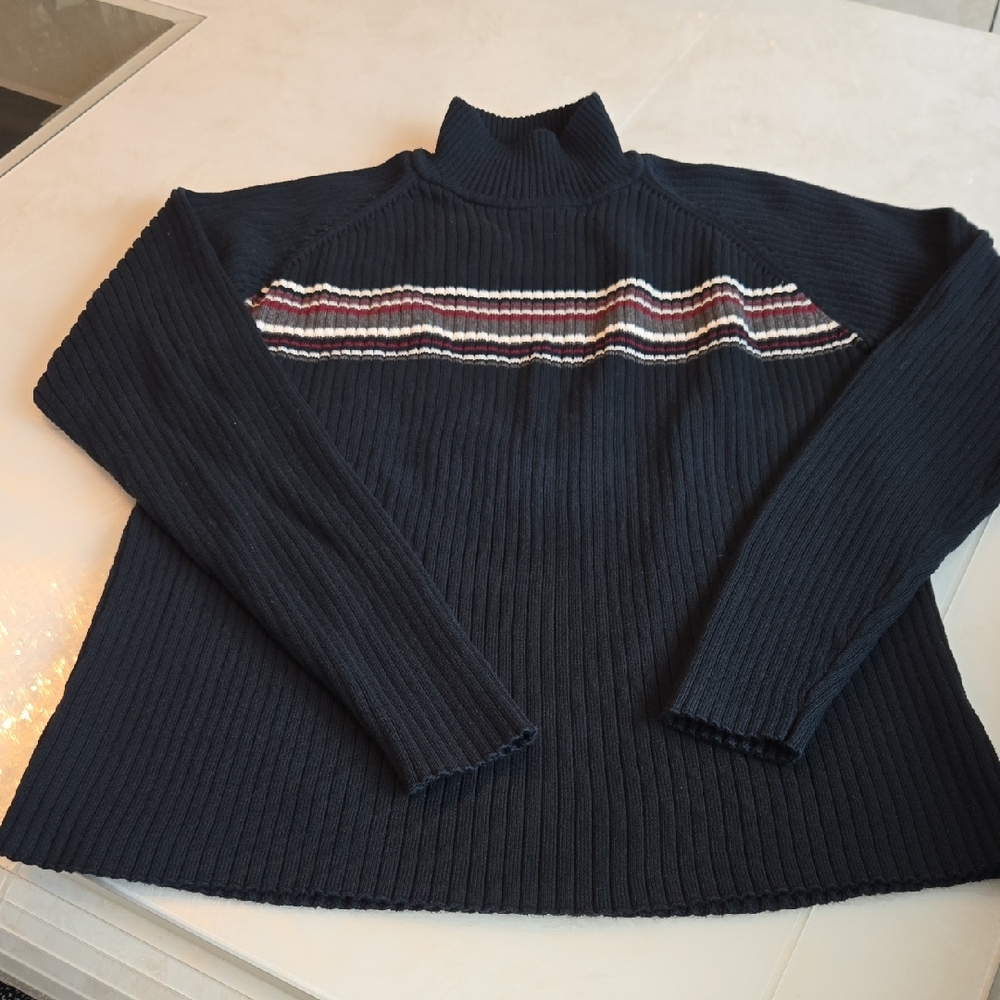 Claiborne Navy Turtleneck Sweater with Stripes